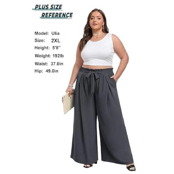 High Waisted Wide Leg Palazzo Pants with Tie Knot and Pockets - Picture 5 of 8